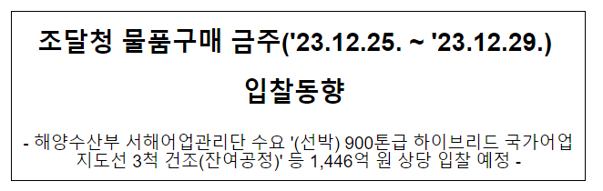 물품구매 금주(’23.12.25. ~ ’23.12.29.) 입찰동향