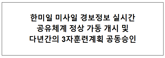 한미일 미사일 경보정보 실시간 공유체계 정상 가동 개시 및 다년간의 3자훈련계획 공동승인