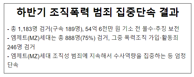 하반기 조직폭력 범죄 집중단속 결과 하반기 조직폭력 범죄 집중단속 결과