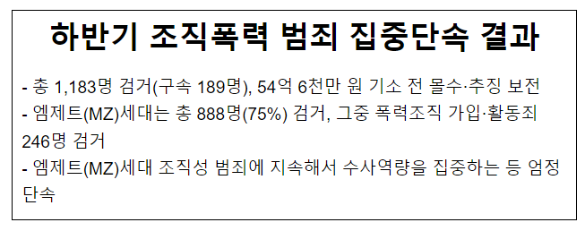 하반기 조직폭력 범죄 집중단속 결과