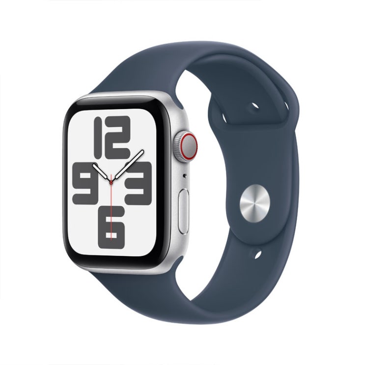  애플워치SE 2세대 44mm GPS+Cellular S/M 실버 알루미늄 케이스, 스톰 블루 스포츠 밴드 MRHF3KH/A