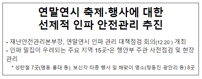 연말연시 축제·행사에 대한 선제적 인파 안전관리 추진 연말연시 축제·행사에 대한 선제적 인파 안전관리 추진