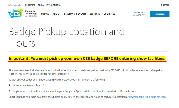 CES 2024 뱃지 픽업장소, 고객 센터 미리 알아두기 CES 2024 뱃지 픽업장소, 고객 센터 미리 알아두기