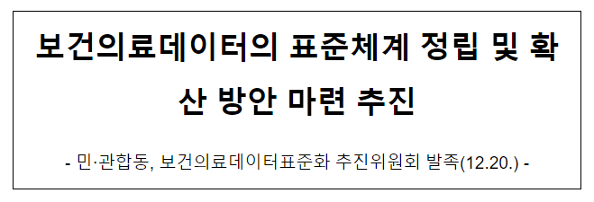 보건의료데이터의 표준체계 정립 및 확산 방안 마련 추진 보건의료데이터의 표준체계 정립 및 확산 방안 마련 추진