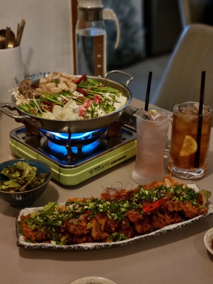  군자 맛집 만게츠에서 모츠나베와 유린카츠 및 하이볼