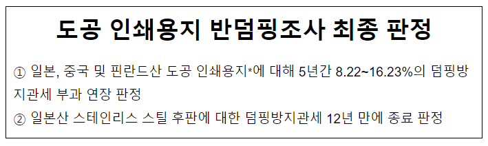도공 인쇄용지 반덤핑조사 최종 판정 도공 인쇄용지 반덤핑조사 최종 판정