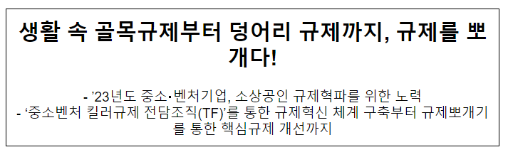생활 속 골목규제부터 덩어리 규제까지, 규제를 뽀개다! 생활 속 골목규제부터 덩어리 규제까지, 규제를 뽀개다!