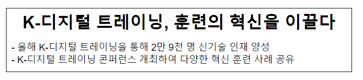 K-디지털 트레이닝, 훈련의 혁신을 이끌다 K-디지털 트레이닝, 훈련의 혁신을 이끌다