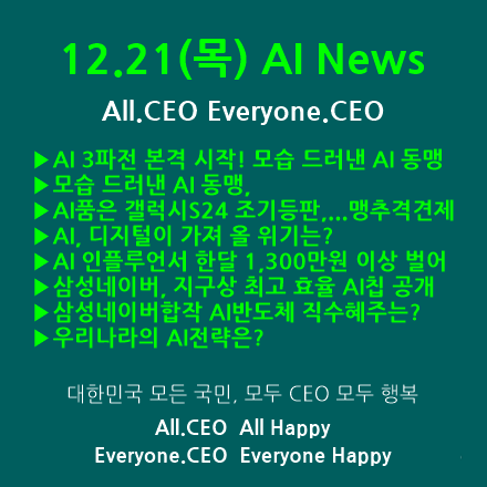  12.21(목) AI News뉴스 - AI 3파전 본격 시작! 모습 드러낸 AI 동맹, AI 품은 갤럭시S24 조기 등판,  AI반도체, AI 인플루언서가 한달에 1300만원