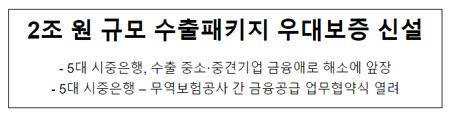 2조 원 규모 수출패키지 우대보증 신설 2조 원 규모 수출패키지 우대보증 신설