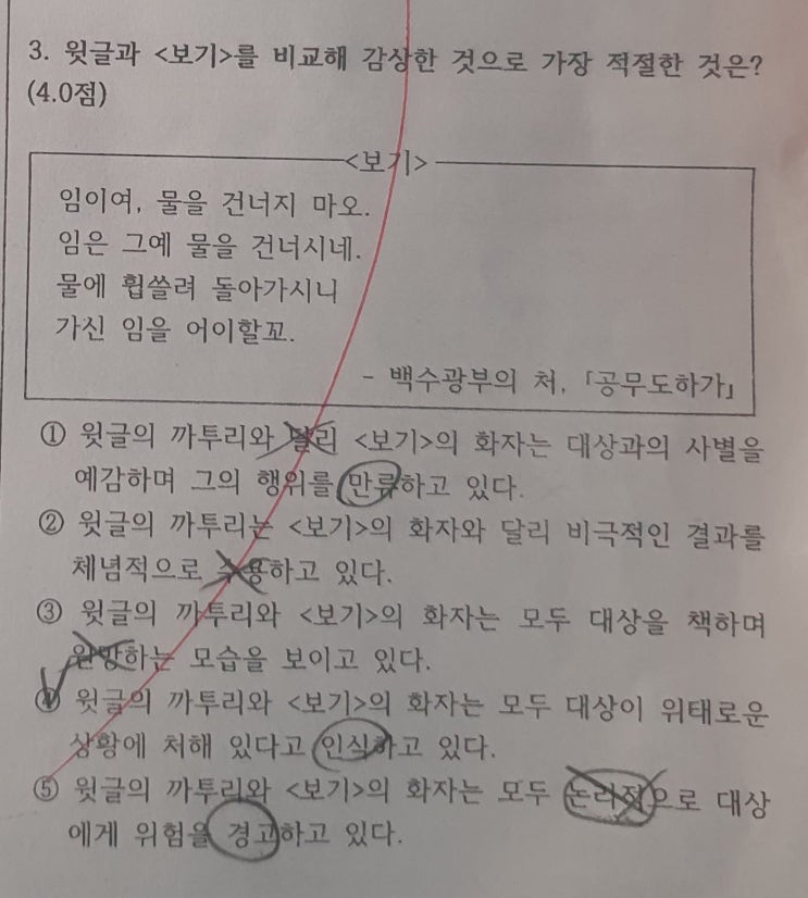  경인고문학 시험지 분석 2학년 2학기 기말고사