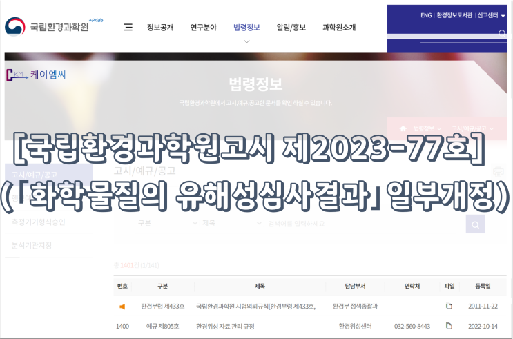  [ 주식회사 케이엠씨 ] [국립환경과학원고시 제2023-77호] (｢화학물질의 유해성심사결과｣일부개정)