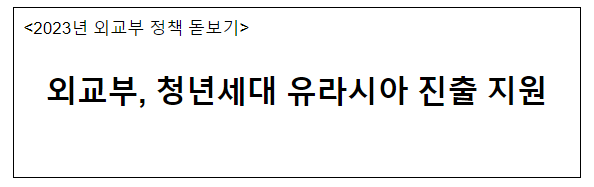 외교부, 청년세대 유라시아 진출 지원 외교부, 청년세대 유라시아 진출 지원