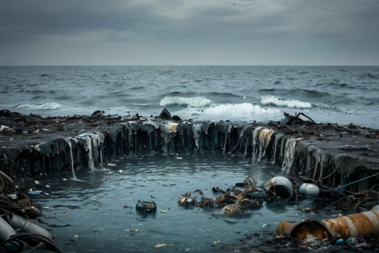 [Ai Greem] 환경 오염 098: 무료 해양 오염 이미지, 바다에 버린 쓰레기 AI 무료 썸네일