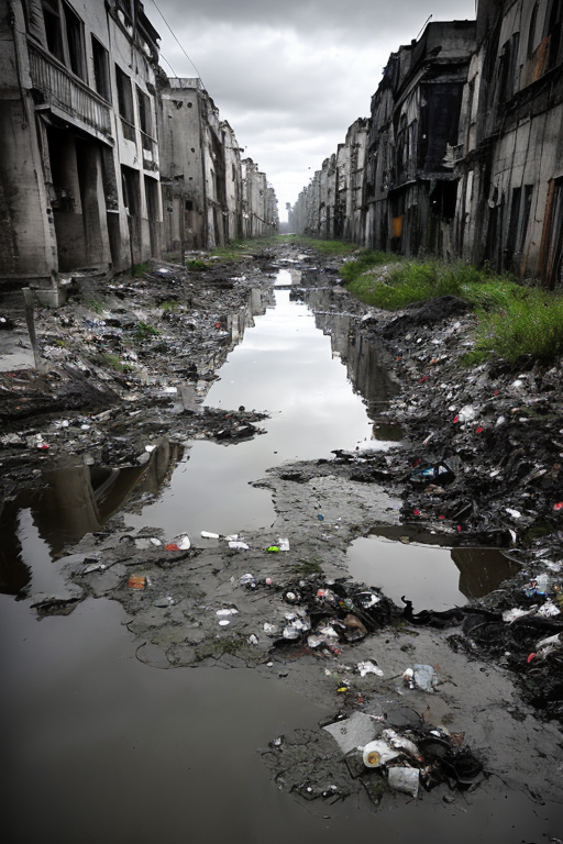 [Ai Greem] 환경 오염 108: 오염된 물, 오염된 웅덩이, 구정물, 쓰레기와 물, Ai 무료 이미지