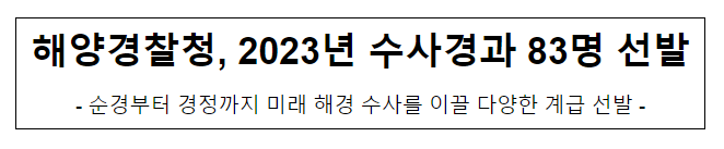 해양경찰청, 2023년 수사경과 83명 선발 해양경찰청, 2023년 수사경과 83명 선발