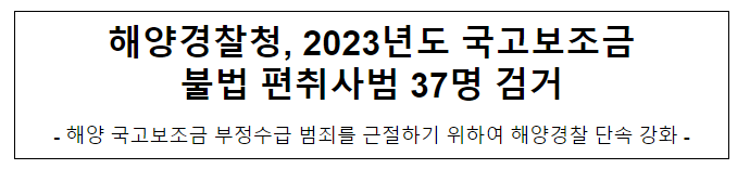 해양경찰청, 2023년도 국고보조금 불법 편취사범 37명 검거