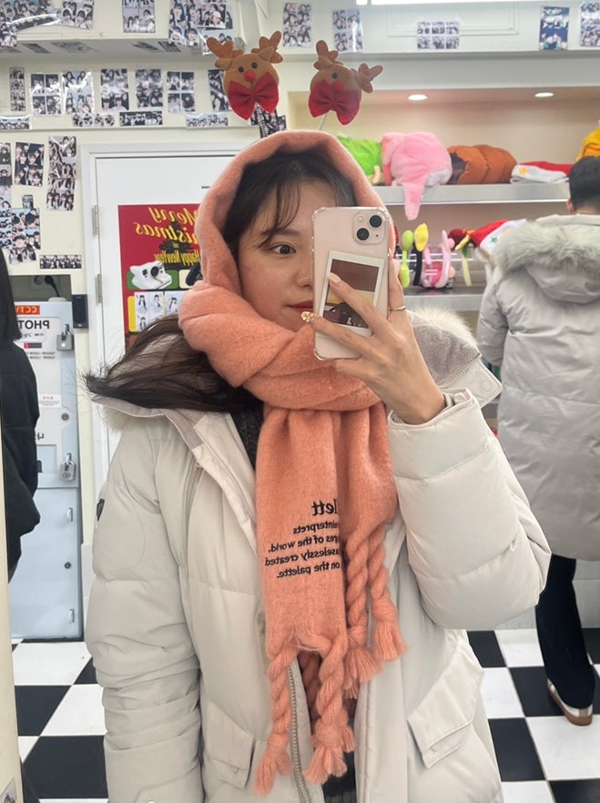  [여자 목도리 추천] 팔렛 스토리 로고 롱 머플러 핑크/ 무신사 목도리 _내돈내산