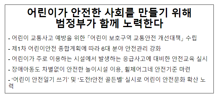 행정안전부, 어린이가 안전한 사회를 만들기 위해 범정부가 함께 노력한다