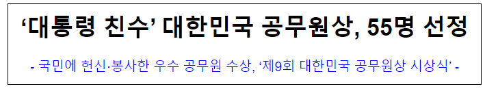 (적극행정과) ‘대통령 친수’ 대한민국 공무원상, 55명 선정