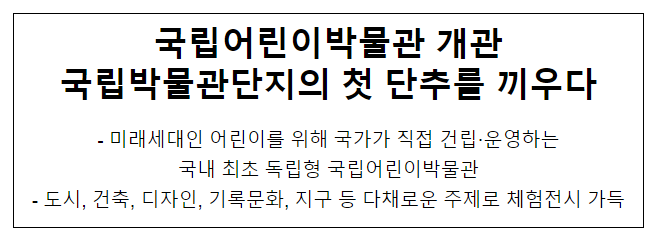 국립어린이박물관 개관 국립박물관단지의 첫 단추를 끼우다 국립어린이박물관 개관 국립박물관단지의 첫 단추를 끼우다