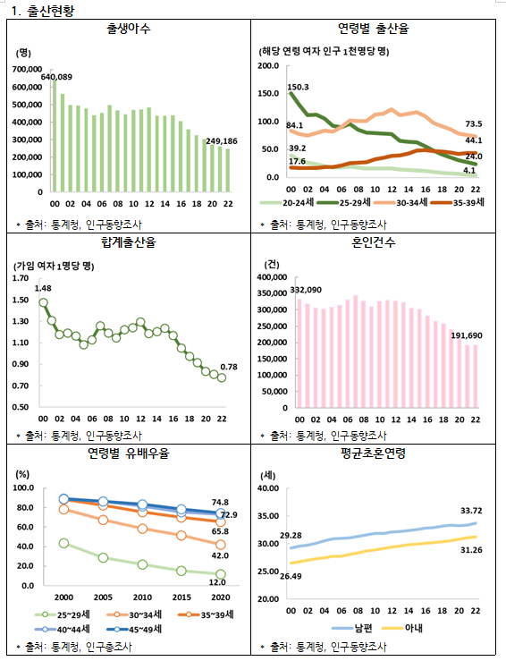 통계청, 저출산 통계지표 주요 지표(안) 공개