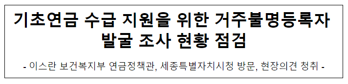 기초연금 수급 지원을 위한 거주불명등록자 발굴 조사 현황 점검