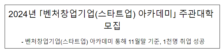 2024년 ｢벤처창업기업(스타트업) 아카데미｣ 주관대학 모집