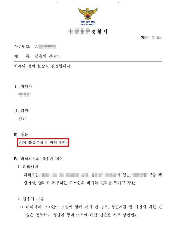  강간죄 "불송치" 성공 사례