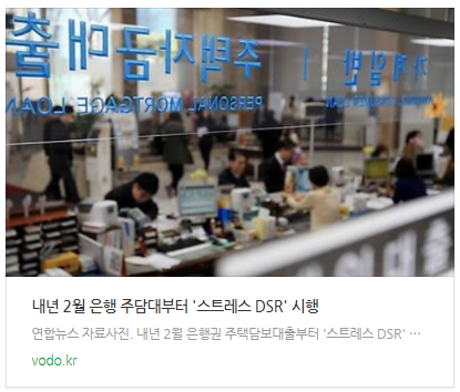 [뉴스] 내년 2월 은행 주담대부터 '스트래스 DSR' 시행