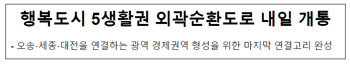 행복도시 5생활권 외곽순환도로 내일 개통 행복도시 5생활권 외곽순환도로 내일 개통