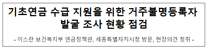 기초연금 수급 지원을 위한 거주불명등록자 발굴 조사 현황 점검 기초연금 수급 지원을 위한 거주불명등록자 발굴 조사 현황 점검