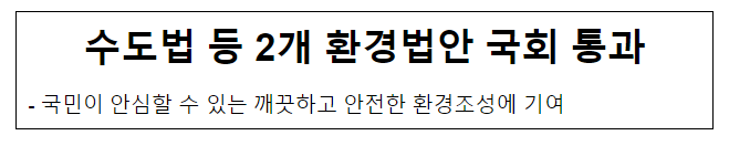 수도법 등 2개 환경법안 국회 통과