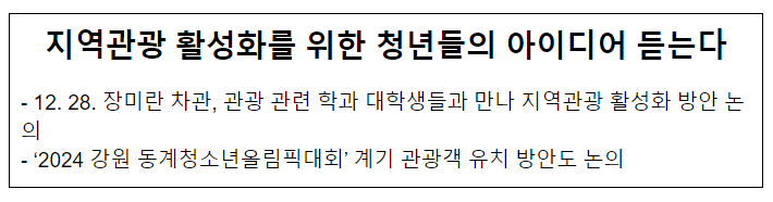 지역관광 활성화를 위한 청년들의 아이디어 듣는다