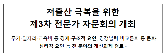 저출산 극복을 위한 제3차 전문가 자문회의 개최 저출산 극복을 위한 제3차 전문가 자문회의 개최