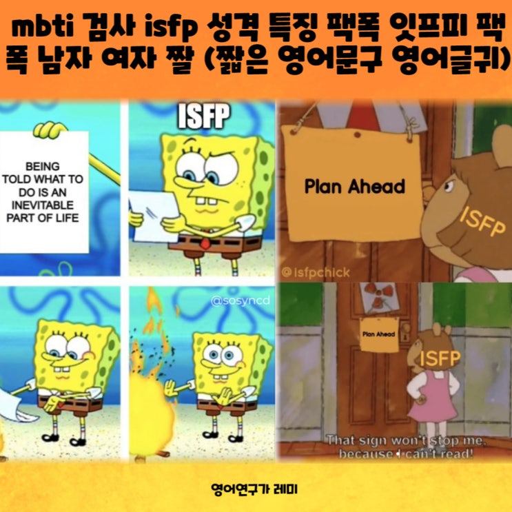 mbti 검사 isfp 성격 특징 팩폭 잇프피 팩폭 남자 여자 짤 (+ 짧은 영어문구 짧은 영어글귀)