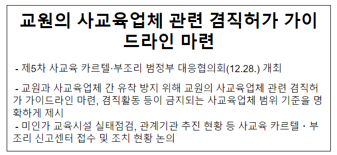 교원의 사교육업체 관련 겸직허가 가이드라인 마련