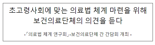 초고령사회에 맞는 의료법 체계 마련을 위해 보건의료단체의 의견을 듣다