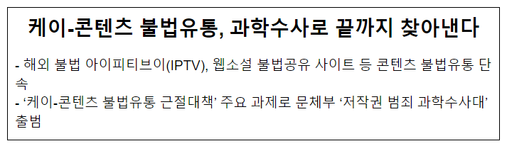 케이-콘텐츠 불법유통, 과학수사로 끝까지 찾아낸다 케이-콘텐츠 불법유통, 과학수사로 끝까지 찾아낸다