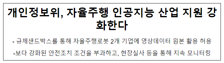 개인정보위, 자율주행 인공지능 산업 지원 강화한다