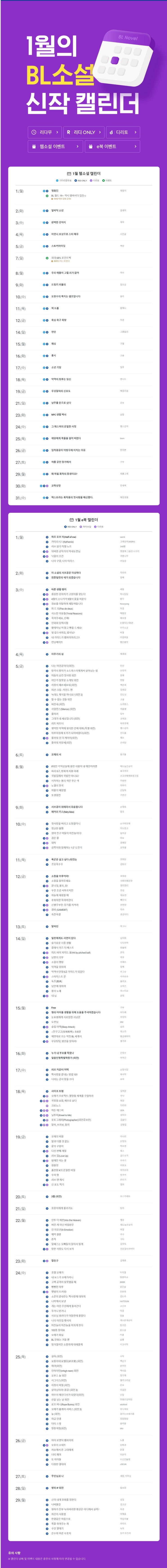 BL소설 신간) 리디 24.01월 BL 소설 신작 캘린더 기대작