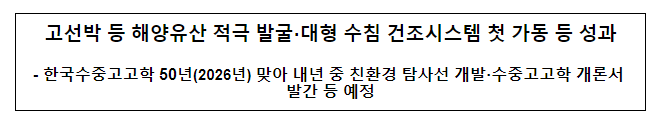 고선박 등 해양유산 적극 발굴·대형 수침 건조시스템 첫 가동 등 성과