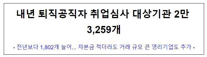 (취업심사과) 내년 퇴직공직자 취업심사 대상기관 2만 3,259개 (취업심사과) 내년 퇴직공직자 취업심사 대상기관 2만 3,259개