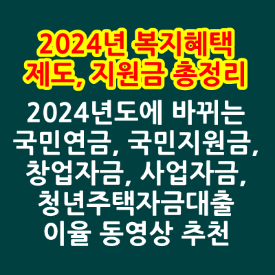  2024년 복지혜택,복지예산, 지원금 총정리 모음 - 2024년도에 바뀌는 국민연금, 국민지원금, 창업자금, 사업자금, 청년주택자금대출이율,생계급여,의료급여,근로장려금