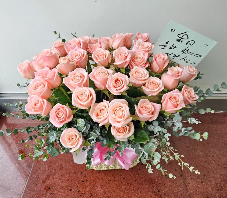  아내 생일 축하 캐롤라인 장미 50송이 꽃바구니[일산 꽃집, 주엽 꽃집, 킨텍스 꽃집, 주엽 플라워]