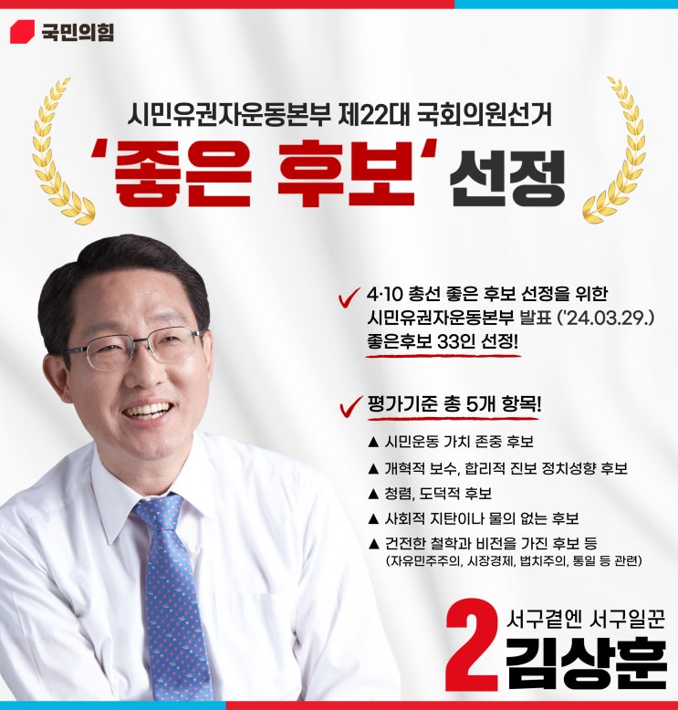 20240329 <b>김상훈</b> 후보, 제22대 <b>국회의원</b>선거 '좋은후보' 선정