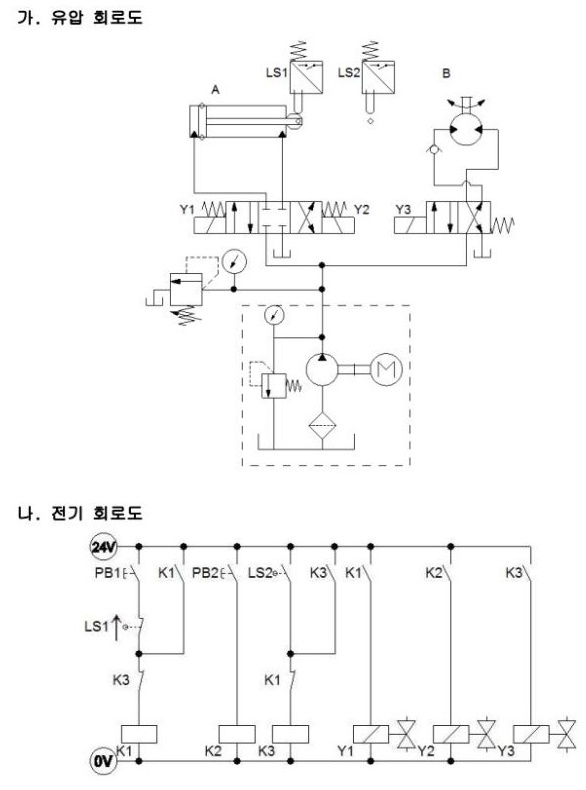 전기 유압 회로 설계 및 구성 작업 문제 14 - 설비보전기사