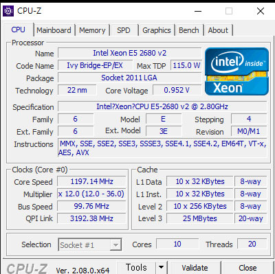  인텔 제온 프로세서 E5-2680 v2 cpu-z 벤치