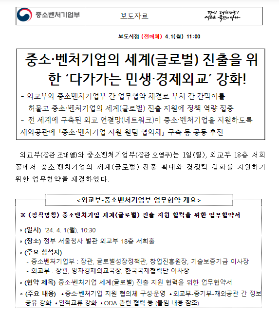 중소·벤처기업의 세계(글로벌) 진출을 위한 ‘다가가는 민생·경제외교’ 강화! 중소·벤처기업의 세계(글로벌) 진출을 위한 ‘다가가는 민생·경제외교’ 강화!