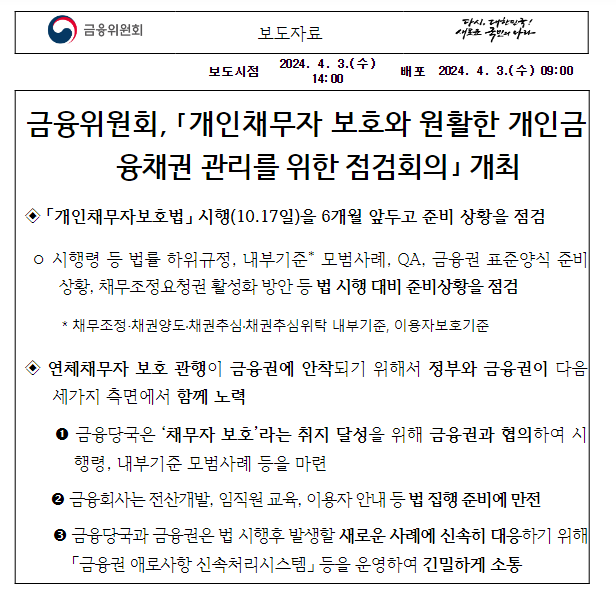 금융위원회, 「개인채무자 보호와 원활한 개인금융채권 관리를 위한 점검회의」 개최 금융위원회, 「개인채무자 보호와 원활한 개인금융채권 관리를 위한 점검회의」 개최